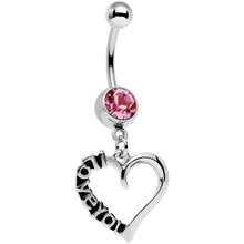 Load image into Gallery viewer, Pink Gem Lovely Language I Love You Hollow Heart Dangle Belly Ring
