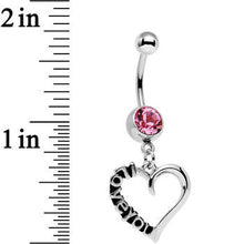 Load image into Gallery viewer, Pink Gem Lovely Language I Love You Hollow Heart Dangle Belly Ring
