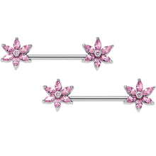 Load image into Gallery viewer, 14G 5/8 Pink CZ Gem Pimpernel Flower Ends Nipple Babell Set
