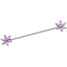Load image into Gallery viewer, 14G Pink CZ Gem Pimpernel Flower Ends Industrial Barbell 40mm
