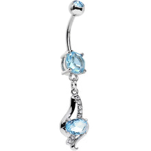 Load image into Gallery viewer, Aqua CZ Gem Dramatic Deco Twist Dangle Belly Ring
