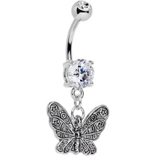 Load image into Gallery viewer, Clear Gem Springtime Patterns Butterfly Dangle Belly Ring
