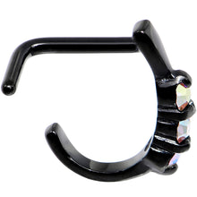 Load image into Gallery viewer, 18G Aurora Gem Black PVD Faux Hoop L Shaped Nose Ring
