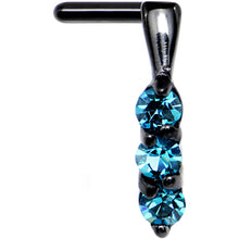 Load image into Gallery viewer, 18G Aqua Gem Black PVD Faux Hoop L Shaped Nose Ring
