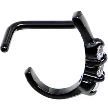 Load image into Gallery viewer, 18G Clear Gem Black PVD Faux Hoop L Shaped Nose Ring
