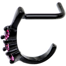Load image into Gallery viewer, 18G Pink Gem Black PVD Faux Hoop L Shaped Nose Ring
