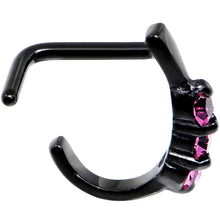 Load image into Gallery viewer, 18G Pink Gem Black PVD Faux Hoop L Shaped Nose Ring
