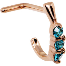 Load image into Gallery viewer, 18G Aqua Gem Rose Gold PVD Faux Hoop L Shaped Nose Ring
