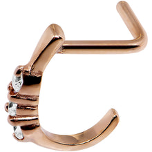 Load image into Gallery viewer, 18G Clear Gem Rose Gold PVD Faux Hoop L Shaped Nose Ring
