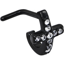 Load image into Gallery viewer, 18G Clear Gem Black PVD Cross Faux Hoop L Shaped Nose Ring
