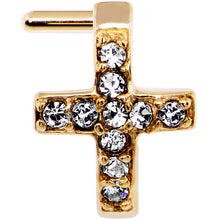 Load image into Gallery viewer, 18G Clear Gem Gold PVD Cross Faux Hoop L Shaped Nose Ring
