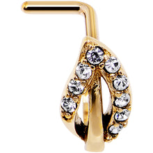 Load image into Gallery viewer, 18G Clear Gem Gold PVD Leaf Faux Hoop L Shaped Nose Ring
