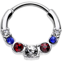 Load image into Gallery viewer, 16G 9mm Red Clear Blue Gem All American Simple Septum Clicker
