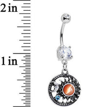 Load image into Gallery viewer, Clear Blue Orange Gem Celestial Bodies Moon and Sun Dangle Belly Ring
