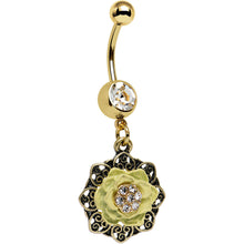 Load image into Gallery viewer, Clear Gem Gold Anodized Lovely Yellow Lotus Flower Dangle Belly Ring
