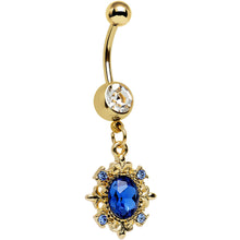 Load image into Gallery viewer, Clear Blue Gem Gold Anodized Royal Coronation Dangle Belly Ring
