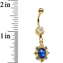 Load image into Gallery viewer, Clear Blue Gem Gold Anodized Royal Coronation Dangle Belly Ring
