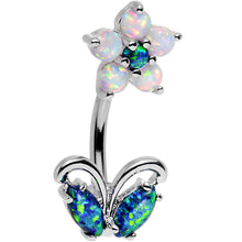 Load image into Gallery viewer, Clear Aqua Faux Opal Flourishing Flower Double Mount Belly Ring
