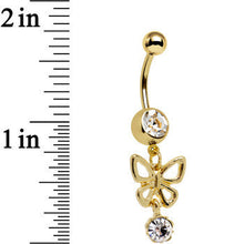 Load image into Gallery viewer, Clear Gem Gold Plated Breathtaking Butterfly Dangle Belly Ring
