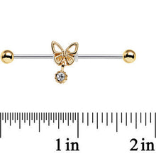 Load image into Gallery viewer, 14G Clear Gem Ornate Butterfly Industrial Barbell 38mm
