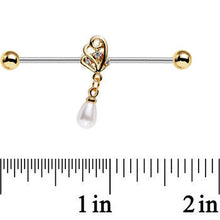 Load image into Gallery viewer, 14G White Orb Winged Wonder Dangle Industrial Barbell 38mm
