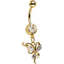 Load image into Gallery viewer, Clear Gem Gold Plated Drifting Beauty Butterfly Dangle Belly Ring
