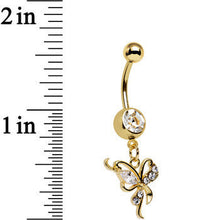 Load image into Gallery viewer, Clear Gem Gold Plated Drifting Beauty Butterfly Dangle Belly Ring
