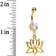 Load image into Gallery viewer, Clear Gem Gold Plated Framework Lotus Flower Dangle Belly Ring
