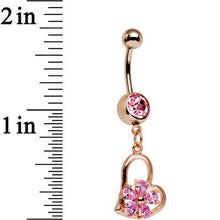 Load image into Gallery viewer, Pink Gem Rose Gold Plated Flower and Heart Dangle Belly Ring
