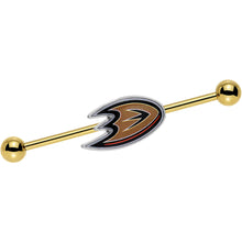 Load image into Gallery viewer, Licensed NHL Gold Anodized Anaheim Ducks Logo Industrial Barbell 38mm
