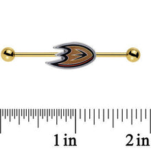 Load image into Gallery viewer, Licensed NHL Gold Anodized Anaheim Ducks Logo Industrial Barbell 38mm
