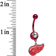 Load image into Gallery viewer, Licensed NHL Clear Gem Red Detroit Red Wings Dangle Belly Ring
