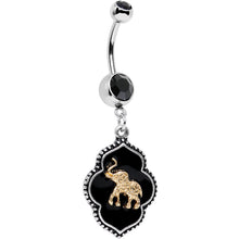 Load image into Gallery viewer, Black Gem Black Disc Back To Bali Elephant Dangle Belly Ring
