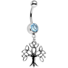 Load image into Gallery viewer, Aqua Gem Celtic Knot Triquetra Tree of Life Dangle Belly Ring
