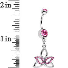 Load image into Gallery viewer, Pink Gem Live in the Light Lotus Flower Dangle Belly Ring
