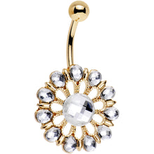 Load image into Gallery viewer, Clear Gem Gold Anodized Ancient Aster Flower Belly Ring
