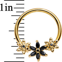 Load image into Gallery viewer, 14G 5/8 Black CZ Gem Gold Tone Daisy Flower Chain BCR Captive Ring
