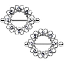 Load image into Gallery viewer, 14G 1 1/16 Clear Gem Always Angelic Halo Heart Nipple Shield Set
