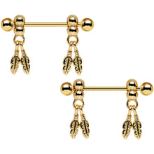 Load image into Gallery viewer, 14G Gold Anodized Fair Weather Feather Dangle Nipple Ring Set
