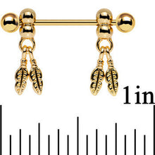 Load image into Gallery viewer, 14G Gold Anodized Fair Weather Feather Dangle Nipple Ring Set
