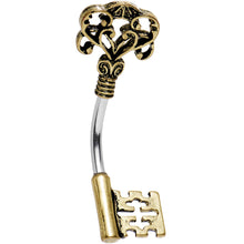 Load image into Gallery viewer, Artistically Antique Skeleton Key Double Mount Belly Ring
