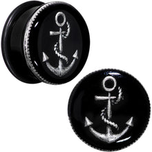 Load image into Gallery viewer, 7/8 Black PVD Simply Seaworthy Anchor Single Flare Plug Set
