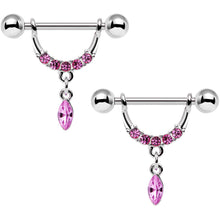 Load image into Gallery viewer, 14G 3/4 Pink Gem Steel Drip Drop Dangle Nipple Ring Set

