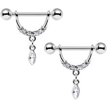 Load image into Gallery viewer, 14G 3/4 Clear Gem Steel Drip Drop Dangle Nipple Ring Set
