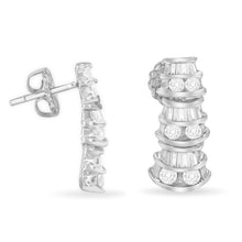 Load image into Gallery viewer, 14K White Gold 7/8 cttw Baguette &amp; Round Brilliant-Cut Diamond Dangle Multi Row Earrings (H-I Color, SI2-I1 Clarity)
