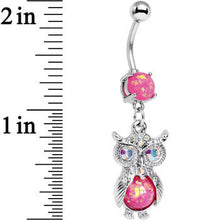 Load image into Gallery viewer, Pink Faux Opal Clear Gem No Ordinary Owl Dangle Belly Ring

