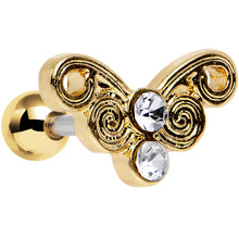 Load image into Gallery viewer, 16G 1/4 Clear Gleaming Steel Swirly Butterfly Cartilage Earring

