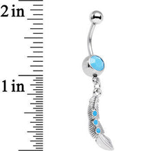 Load image into Gallery viewer, Faux Turquoise Falling Faster Feather Dangle Belly Ring
