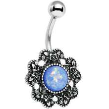 Load image into Gallery viewer, Blue Faux Opal Forget Me Never Flower Belly Ring
