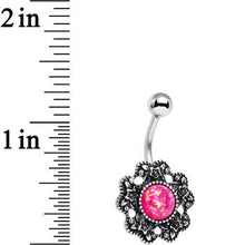 Load image into Gallery viewer, Pink Faux Opal Forget Me Never Flower Belly Ring
